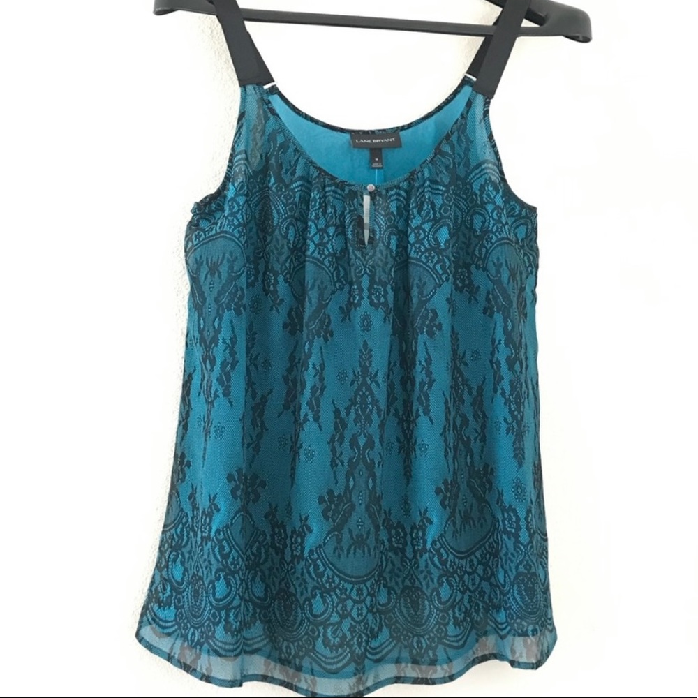 Lane Bryant • Teal & Black Lace Print Tank Top • plus size • size 26